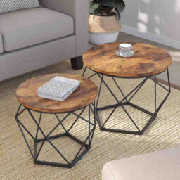 Hygrad Built to Survive 2 X Set Of Round Industrial Look Rustic End Nesting Side End Tables Stools With Crystal Shape Metal Frame - thumbnail 3