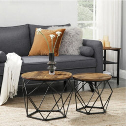 Hygrad Built to Survive 2 X Set Of Round Industrial Look Rustic End Nesting Side End Tables Stools With Crystal Shape Metal Frame - thumbnail 4