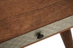 Orsina Acacia Wood Console Table With Embossed Drawers, Travel-Inspired 2 Drawer Entryway Table - thumbnail 2