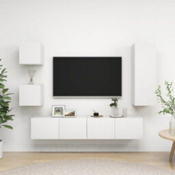 Berkfield 5 Piece Tv Cabinet Set White Engineered Wood - thumbnail 1