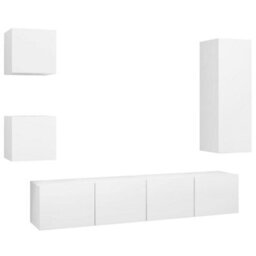 Berkfield 5 Piece Tv Cabinet Set White Engineered Wood - thumbnail 2