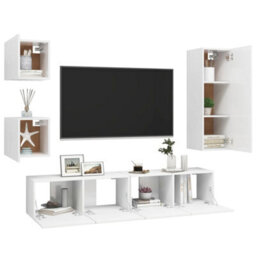 Berkfield 5 Piece Tv Cabinet Set White Engineered Wood - thumbnail 3