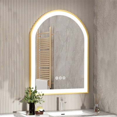 Luvodi 900X600mm Gold Arch Led Bathroom Mirror Sleek Aluminum Fram Demister Vanity Mirror - image 1