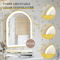 Luvodi 900X600mm Gold Arch Led Bathroom Mirror Sleek Aluminum Fram Demister Vanity Mirror - thumbnail 3