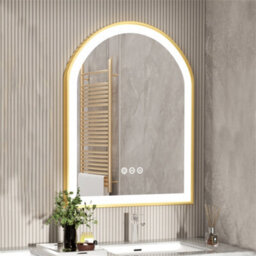 Luvodi 900X600mm Gold Arch Led Bathroom Mirror Sleek Aluminum Fram Demister Vanity Mirror