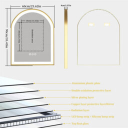 Luvodi 900X600mm Gold Arch Led Bathroom Mirror Sleek Aluminum Fram Demister Vanity Mirror - thumbnail 2