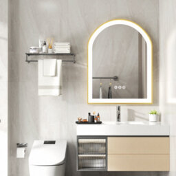 Luvodi 900X600mm Gold Arch Led Bathroom Mirror Sleek Aluminum Fram Demister Vanity Mirror - thumbnail 7