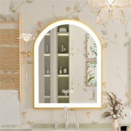 Luvodi 900X600mm Gold Arch Led Bathroom Mirror Sleek Aluminum Fram Demister Vanity Mirror - thumbnail 6