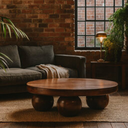 Wyld Haus Reims Chestnut Round Mango Wood Coffee Table With Ball Feet - thumbnail 1