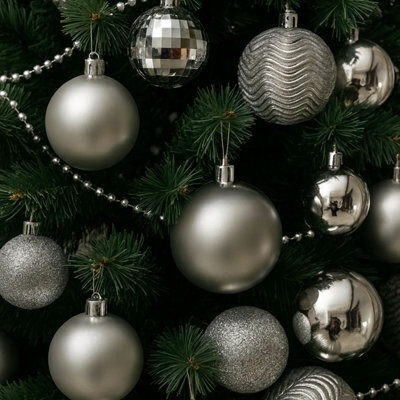 Neo Silver 36Pcs Christmas Tree Ornaments Set Baubles Glitter Balls Holiday Festive Decorations - image 1
