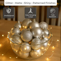 Neo Silver 36Pcs Christmas Tree Ornaments Set Baubles Glitter Balls Holiday Festive Decorations - thumbnail 5