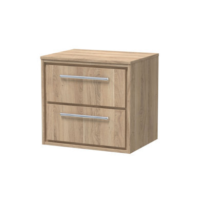 Hudson Reed Lille Wall Hung Two Drawer Contemporary Vanity Unit With Worktop In Bleached Oak, 605 X 460mm - image 1