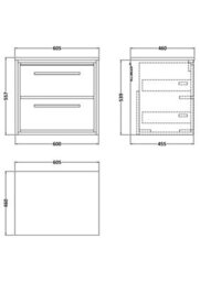 Hudson Reed Lille Wall Hung Two Drawer Contemporary Vanity Unit With Worktop In Bleached Oak, 605 X 460mm - thumbnail 4