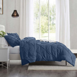 Ameha Pintuck Duvet Cover With Matching Pillowcase Pinch Pleat Diamond Design Navy Single 135X200Cm Skin-Friendly Microfiber - thumbnail 3