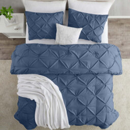 Ameha Pintuck Duvet Cover With Matching Pillowcase Pinch Pleat Diamond Design Navy Single 135X200Cm Skin-Friendly Microfiber - thumbnail 2