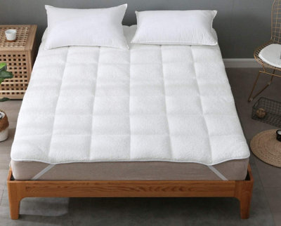 Homes & Linen Mattress Topper Sherpa Fleece Warm Winter Teddy Bear Fleece Soft Hotel Quality Box Stitching With Piped Edge Mattress Bed Topper