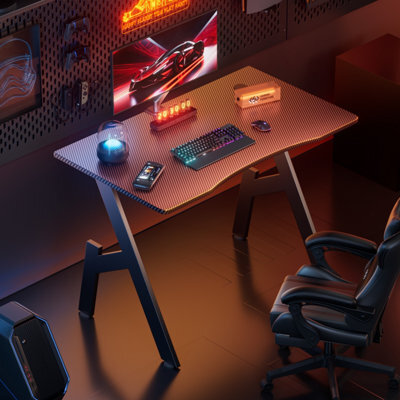 Precision Synergie Gaming Desk 100Cm Full Board, Pc Computer Desk For Home Office,  Carbon Fibre Black - image 1