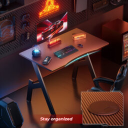 Precision Synergie Gaming Desk 100Cm Full Board, Pc Computer Desk For Home Office,  Carbon Fibre Black - thumbnail 5