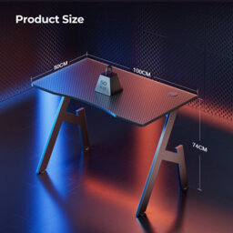 Precision Synergie Gaming Desk 100Cm Full Board, Pc Computer Desk For Home Office,  Carbon Fibre Black - thumbnail 2