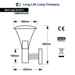 Long Life Lamps Company Stainless Steel Garden Wall Light Ip44 Zlc011 - thumbnail 2