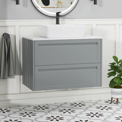 Royal Bathrooms Royal Bathroom Elmore 800mm Matt Pebble Grey Wall Mounted Countertop Bathroom Vanity Unit 2 Drawer With Cube Basin - image 1