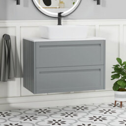 Royal Bathrooms Royal Bathroom Elmore 800mm Matt Pebble Grey Wall Mounted Countertop Bathroom Vanity Unit 2 Drawer With Cube Basin - thumbnail 1