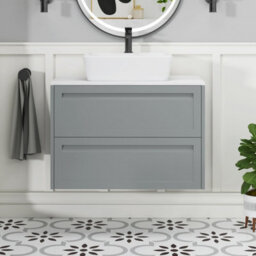 Royal Bathrooms Royal Bathroom Elmore 800mm Matt Pebble Grey Wall Mounted Countertop Bathroom Vanity Unit 2 Drawer With Cube Basin - thumbnail 4