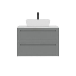 Royal Bathrooms Royal Bathroom Elmore 800mm Matt Pebble Grey Wall Mounted Countertop Bathroom Vanity Unit 2 Drawer With Cube Basin - thumbnail 7