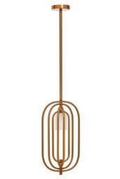 Orsina Frosted Glass Pendant Light With Gold Finish, Oval Metal Frame Ceiling Light Fixture, Decorative Pendant Lamp - thumbnail 3