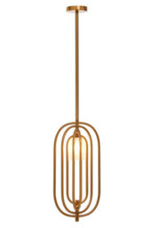 Orsina Frosted Glass Pendant Light With Gold Finish, Oval Metal Frame Ceiling Light Fixture, Decorative Pendant Lamp - thumbnail 2