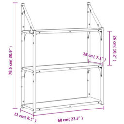 Berkfield 3-Tier Wall Shelf Grey Sonoma 60X21X78.5 Cm Engineered Wood - thumbnail 8