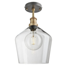 Industville Inudstville Brooklyn Glass Schoolhouse Flush Mount - 10 Inch, Clear Glass, Brass Semi Flush Mount - thumbnail 1