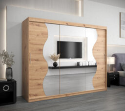 Arte Madrid Contemporary 3 Mirrored Sliding Door Wardrobe 9 Shelves 2 Rails Oak Artisan Effect (H)2000mm (W)2500mm (D)620mm - thumbnail 2