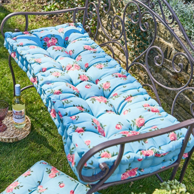 Dibor Vintage Blue Floral Summer Outdoor Cushion Bench Cushion L112Cm X W44Cm - image 1