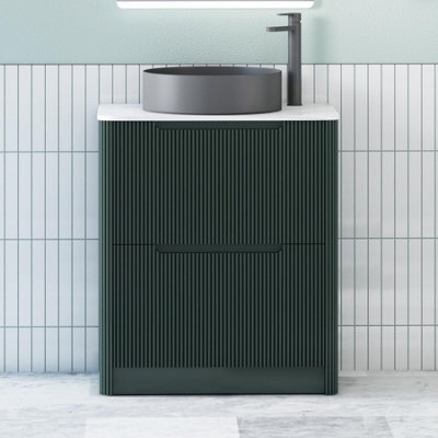 Royal Bathrooms Avenza 600mm Deep Moss Green Floor Standing Countertop Bathroom Vanity Unit 2 Drawer With Art Round Black Basin - image 1