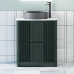 Royal Bathrooms Avenza 600mm Deep Moss Green Floor Standing Countertop Bathroom Vanity Unit 2 Drawer With Art Round Black Basin - thumbnail 1