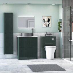 Royal Bathrooms Avenza 600mm Deep Moss Green Floor Standing Countertop Bathroom Vanity Unit 2 Drawer With Art Round Black Basin - thumbnail 4