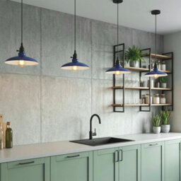 Industrial Dark Blue Metal Pendant Light E27 Adjustable Hanging Lamp, Vintage Dome Ceiling Light, 95Cm Cable, Kitchen - thumbnail 5