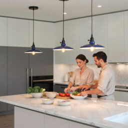 Industrial Dark Blue Metal Pendant Light E27 Adjustable Hanging Lamp, Vintage Dome Ceiling Light, 95Cm Cable, Kitchen - thumbnail 6