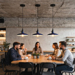 Industrial Dark Blue Metal Pendant Light E27 Adjustable Hanging Lamp, Vintage Dome Ceiling Light, 95Cm Cable, Kitchen - thumbnail 7