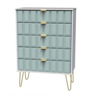 Bologna Ready Assembled Matt Duck Egg & White No Effect 5 Drawer Wide Chest (H)1075mm (W)765mm (D)415mm - image 1