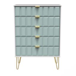 Bologna Ready Assembled Matt Duck Egg & White No Effect 5 Drawer Wide Chest (H)1075mm (W)765mm (D)415mm - thumbnail 2