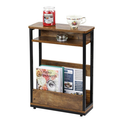 Taylor & Brown 3-Tier Narrow Side Table Slim End Table With Storage Shelf & Magazine Rack For Small Spaces, Modern Design (Brown) - image 1