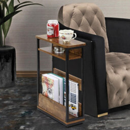 Taylor & Brown 3-Tier Narrow Side Table Slim End Table With Storage Shelf & Magazine Rack For Small Spaces, Modern Design (Brown) - thumbnail 3