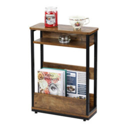 Taylor & Brown 3-Tier Narrow Side Table Slim End Table With Storage Shelf & Magazine Rack For Small Spaces, Modern Design (Brown) - thumbnail 1