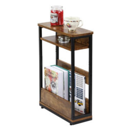 Taylor & Brown 3-Tier Narrow Side Table Slim End Table With Storage Shelf & Magazine Rack For Small Spaces, Modern Design (Brown) - thumbnail 5
