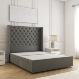 Bsspoke Winchester Divan Bed In Grey Plush Velvet With 54Inch Headboard & No Mattress No Drawers In 3Ft 4Ft 4Ft6 5Ft 6Ft - thumbnail 1