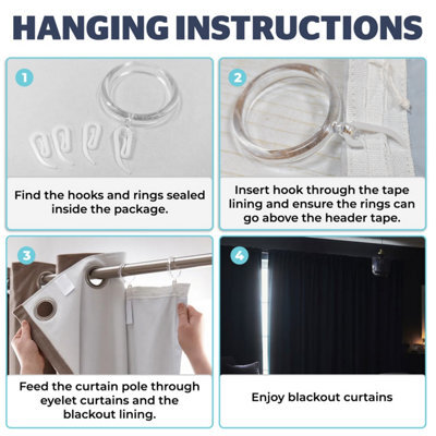Velosso Blackout Ring Top Curtains In Various Sizes - Thermal, Energy-Saving, Noise-Reducing Drapes - Machine-Washable Curtains - White
