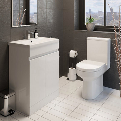 Affine Modern Bathroom Cloakroom Suite Close Coupled Toilet 600mm Vanity Unit Sink - image 1