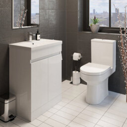 Affine Modern Bathroom Cloakroom Suite Close Coupled Toilet 600mm Vanity Unit Sink - thumbnail 1